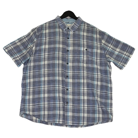Weatherproof Vintage Mens XL Blue on Blue Plaid Short-Sleeve Cotton Camp Shirt - Picture 2 of 6